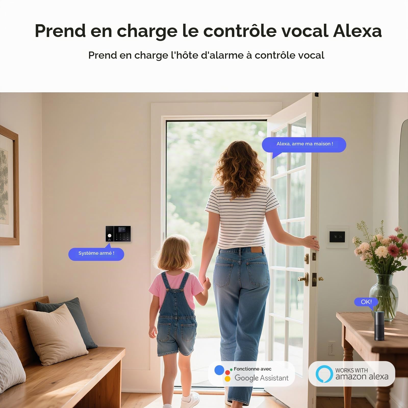 Kit Alarm,Alarme de Maison sans Fil connectée,système de sécurité avec Surveillance assistée en Option,sans Engagement à Long Terme, Fonctionne avec Alexa
