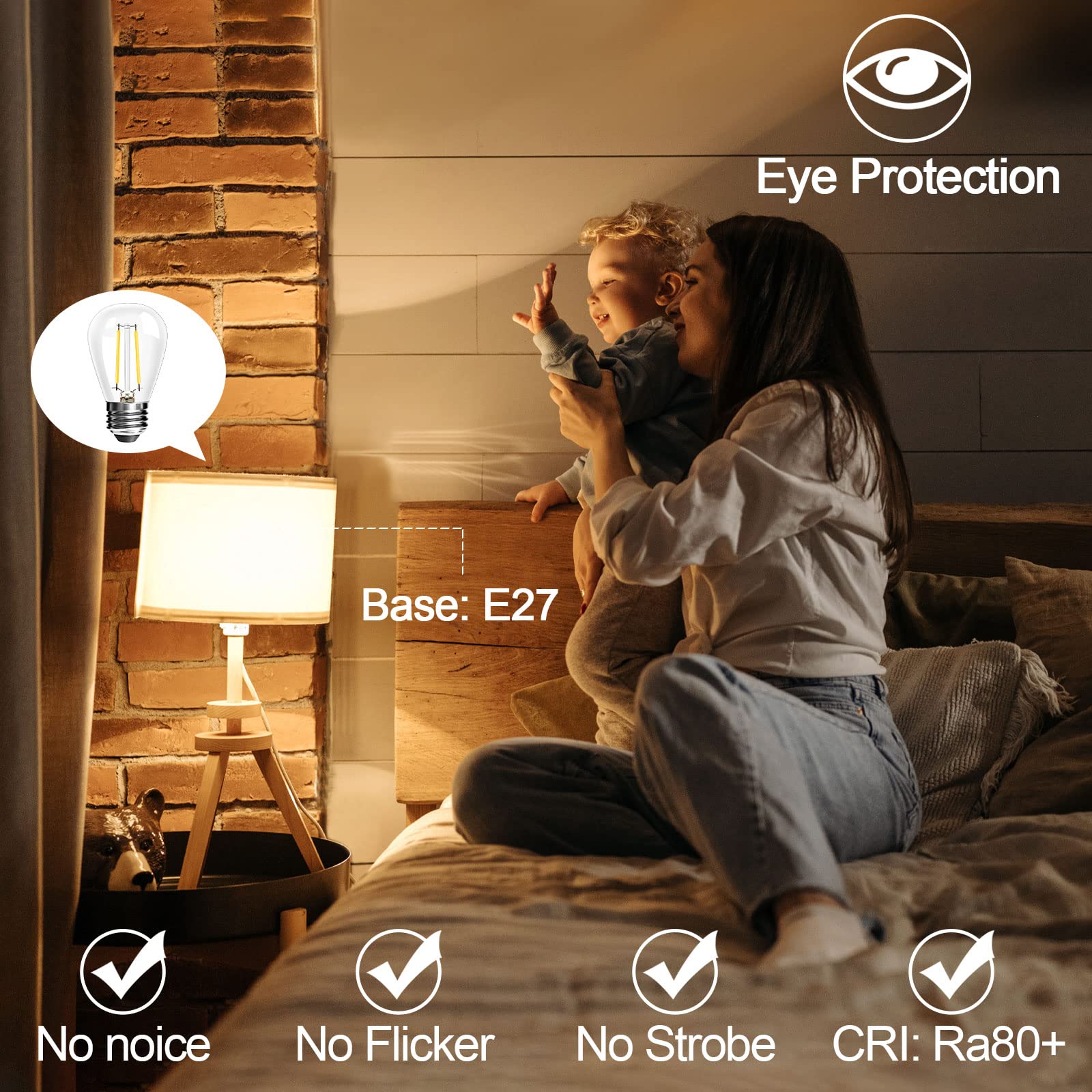 BRIMAX 25 sztuk Żarówka Led 2200K Ciepła biel E27 2W Edison Żarówka 2W = 20 W 230 V S14 Lampa Led Przezroczyste szkło Wymiana żarówek do łańcuchów świetlnych Oświetlenie wewnętrzne i zewnętrzne