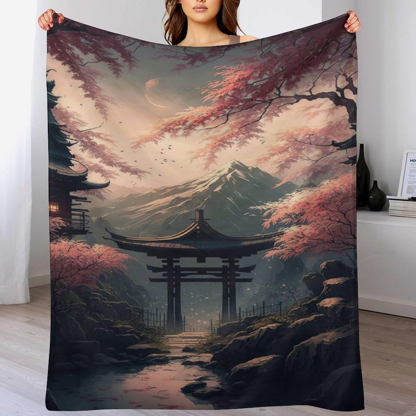 Couverture légère en polaire cerise tree japan art impression 3d flannel pour lit 130x180