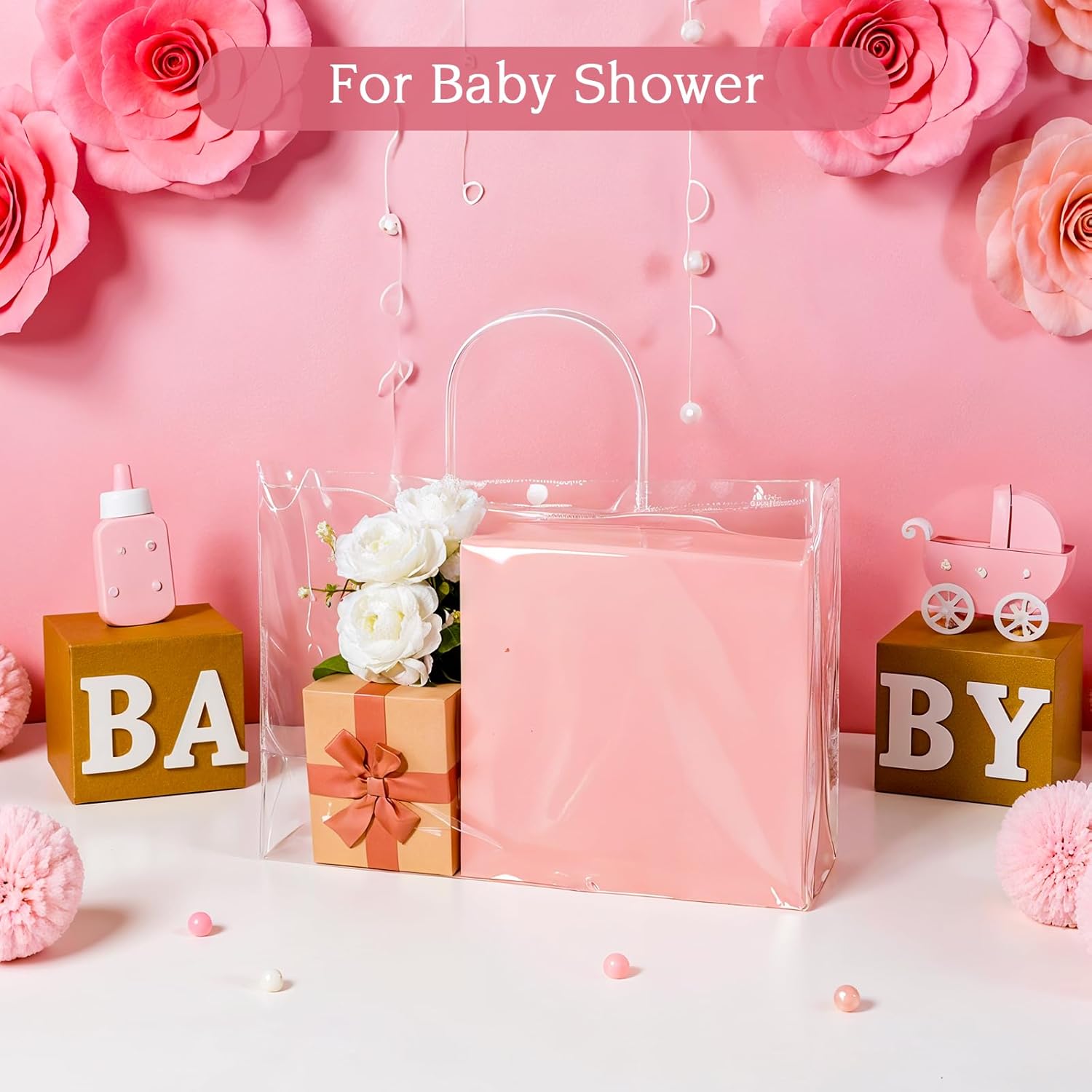 Tobeelec 20 Pack Large Clear Gift Bags with Handle, 15.7 x 3.7 x 11.4 Inch Large Plastic Bag Gift Bags Shopping Bag for Small Business Gifts Wedding Party Favors Birthday - Image 6