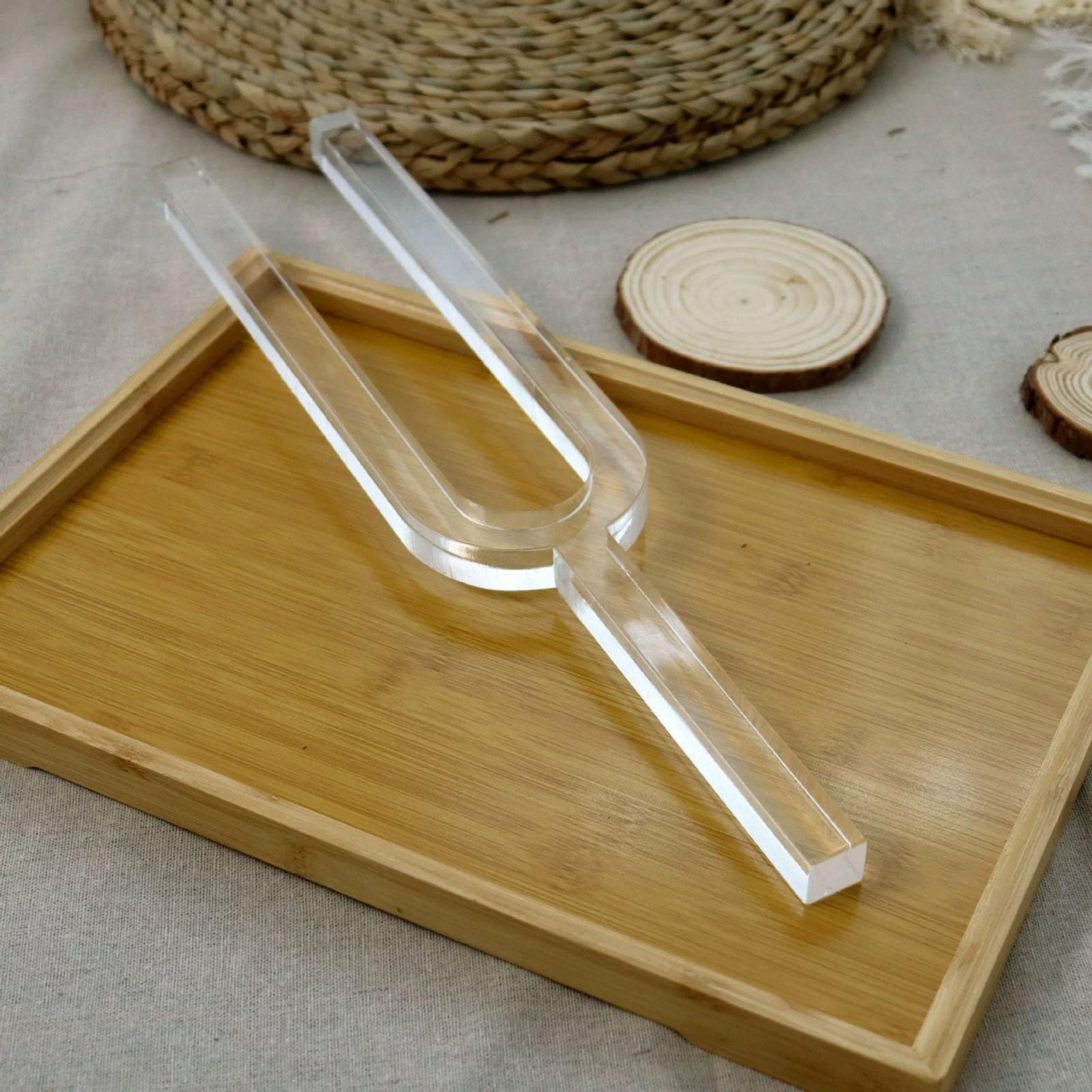 Quadratische Kristallklangschale mit Stimmgabel – Ton C, einteilig geformt, mit Etui für Klangheilung, Meditation und Frequenztherapie, 440 Hz