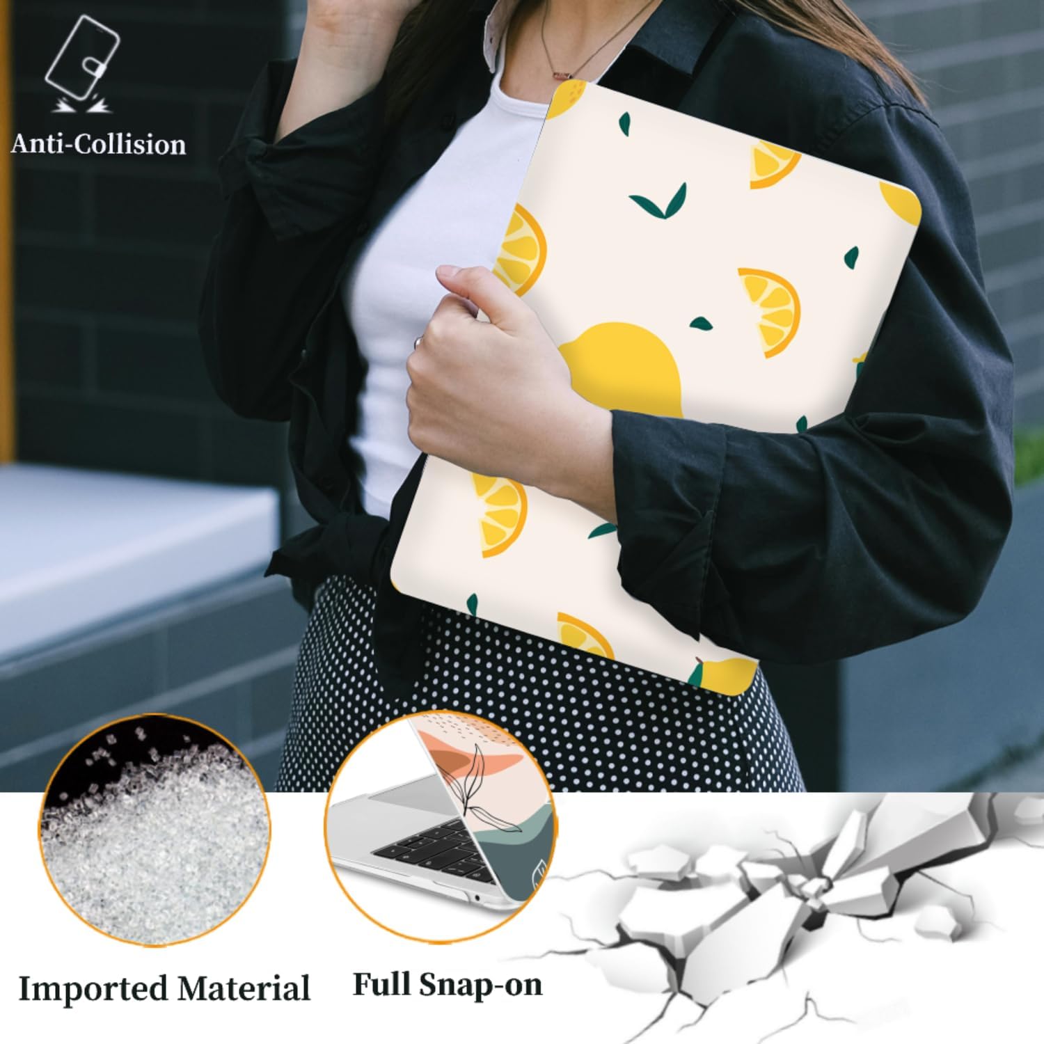 Case Compatible with MacBook 12 inch Model A1534 A1931 with Retina Display Release 2015-2017, Summer Plastic Portable Laptop Case with Large Capacity Handy Laptop Bag, Lemon