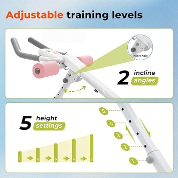 Centra Adjustable Ab Machine, Foldable Ab Trainer with Display, 440lbs Capacity, Pink & White Home Gym Abs Workout Equipment with Resistance Bands