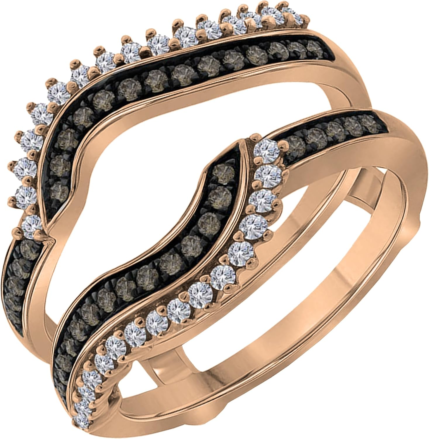 Dazzlingrock Collection 14kt Rose Gold Womens Round Brown Diamond Wrap Ring Guard Enhancer 3/8 Cttw