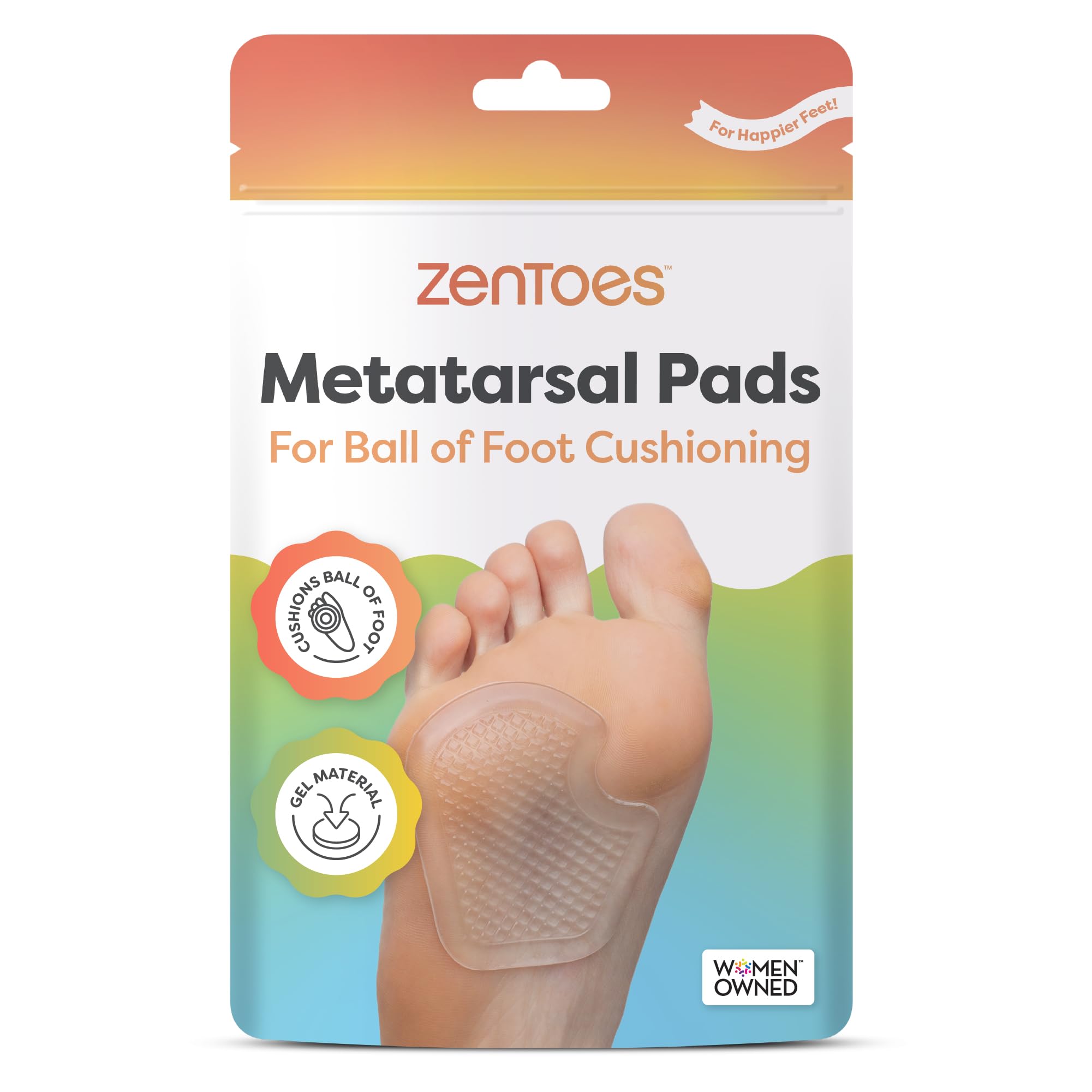 ZenToes Dancer Pads 4 Count Gel Cushions Protect and Relieve Metatarsal, Sesamoid, Ball of Foot Pain - 2 Pairs