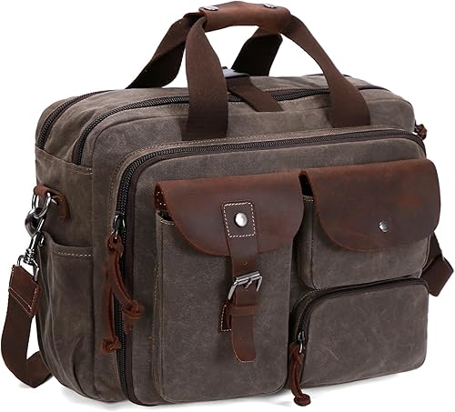 Miniatura 1 de Maletín para laptop de 17.3 pulgadas, bolsa de mensajero para hombres, lona encerada, oficina, bolsa de hombro para trabajo y negocios