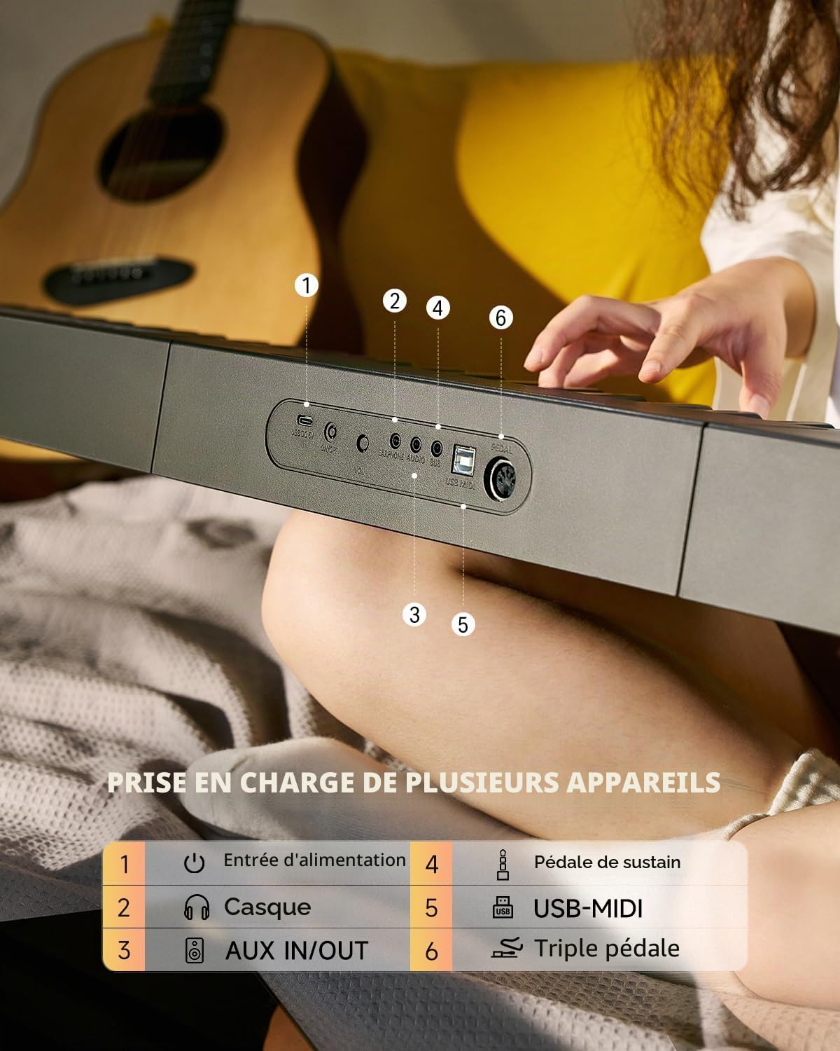 Donner Clavier numérique 88 touches sensibles à la vélocité avec support amovible, piano électrique compact pour débutants avec mode Split, affichage LED et triple pédale, DEP-08