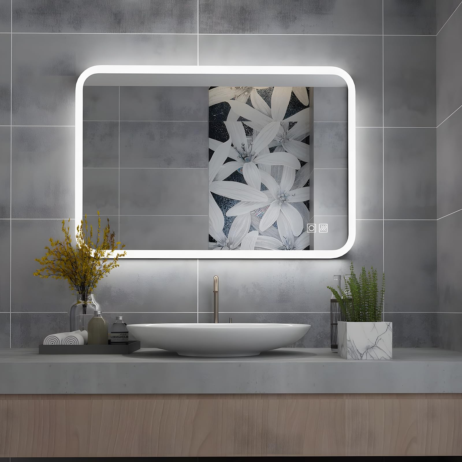 LISA Led-badkamerspiegel met verlichting, 80 x 60 cm, grote