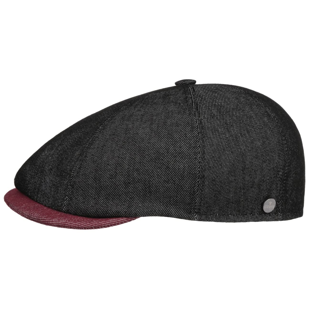Lierys Lesley Twotone Flatcap Handmade Cotton Blend Cap Made in Italy Men Summer Black M (56-57 cm)