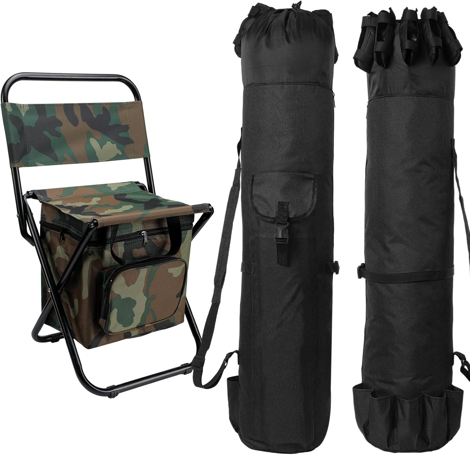 Geetery 2 Pcs Fishing Rod and Reel Organizer Case Fishing Chair with Cooler Bag