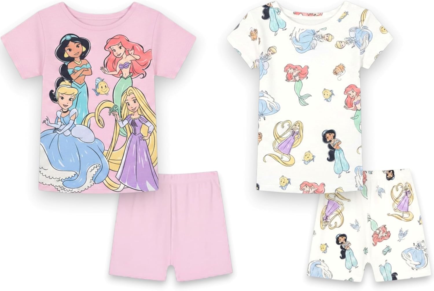 Disney Girls' Princess 4-Piece Cotton Matching Pajama Set, Soft & Cute for Kids