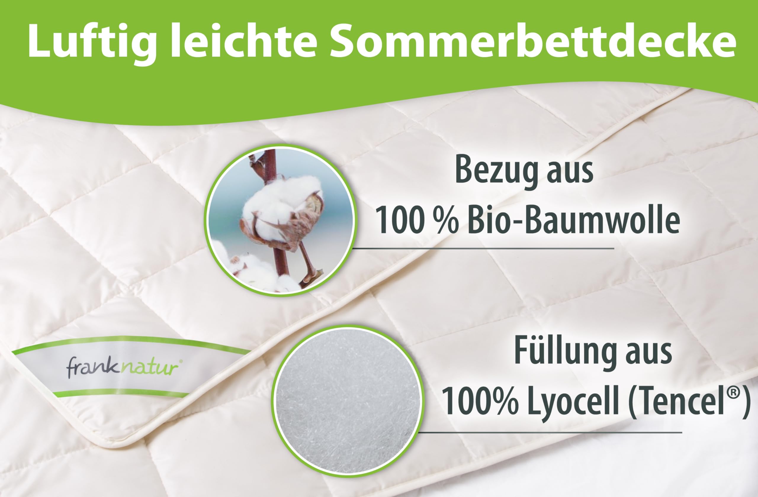franknatur Kinderdecke 100x135 Bettdecke Kinder – leichte Lyocell Tencel Sommerdecke mit Bio Baumwolle Bezug, leichte Sommerbettdecke, atmungsaktiv, Oeko-TEX
