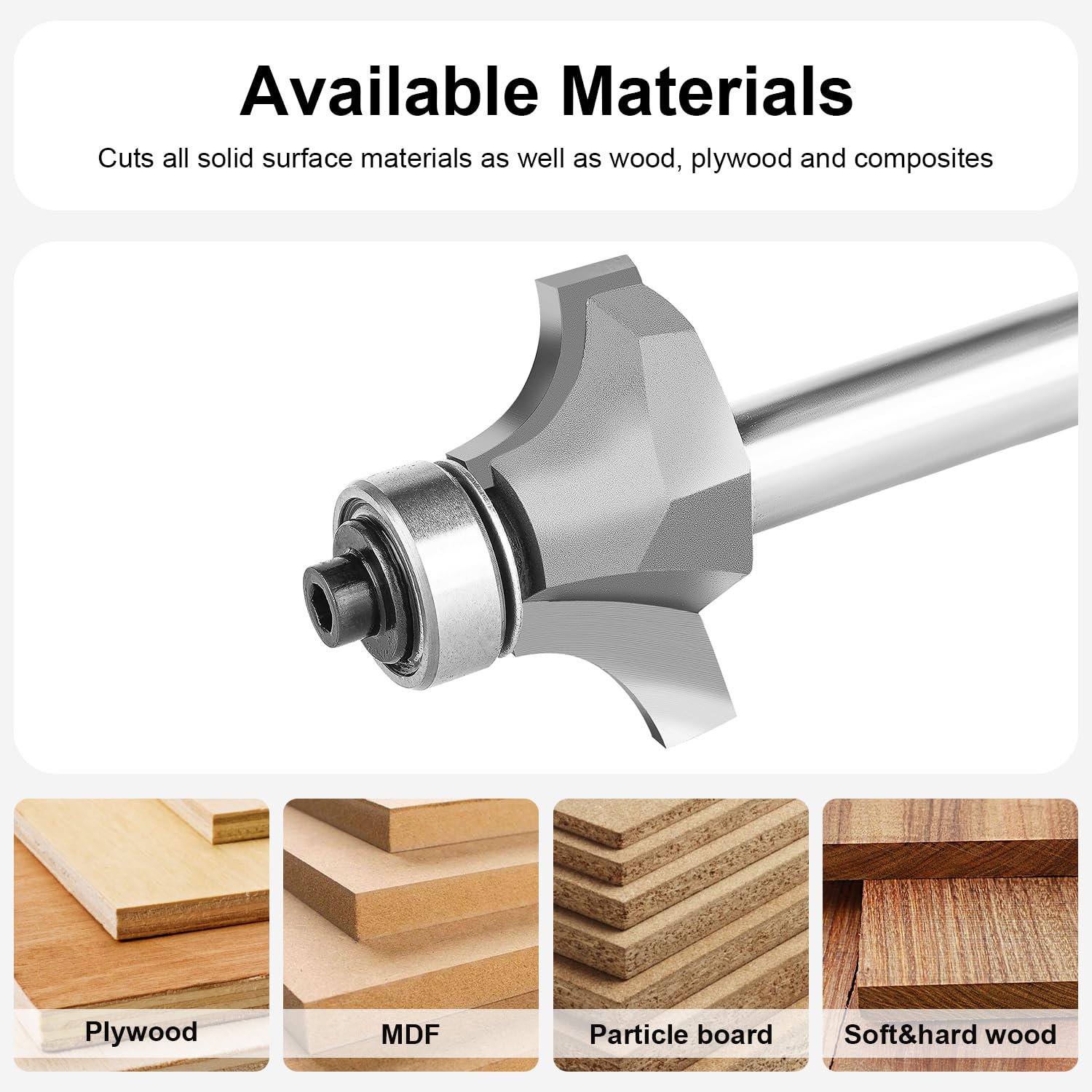 SpeTool Abrundfräser 8mm Schaft Radiusfräser Radius 8mm mit Kugellager Rundfräser CNC Fräskopf für Oberfräse Schaftfräser Randfräser für Kantenfräse Fräser für Oberfräse für Holzbearbeitung