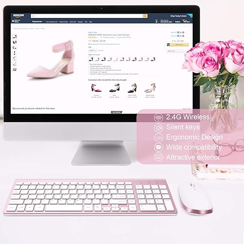 Miniatura 2 de FENIFOX Teclado y mouse inalámbricos, USB de 2.4 GHz, silencioso, silencioso, perfil bajo, compacto, tamaño completo, plano, delgado, portátil, con