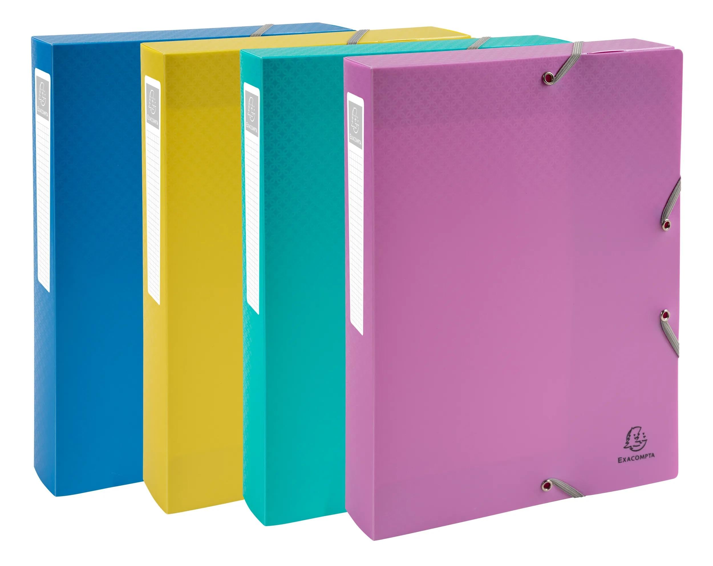 Exacompta - Rif. 59190E - 8 scatole di archiviazione con elastici Forever Young - in polipropilene riciclato - dorso 4 cm - dimensioni 25 x 33 cm - per formato A4 - consegnate montate