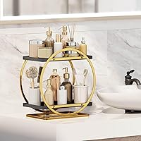 Vista 2 de Organizador de Maquillaje para Tocador, Organizador de Perfumes Negro Dorado para Cómoda, Organizadores de Encimera de Baño de 2 Niveles, Estante