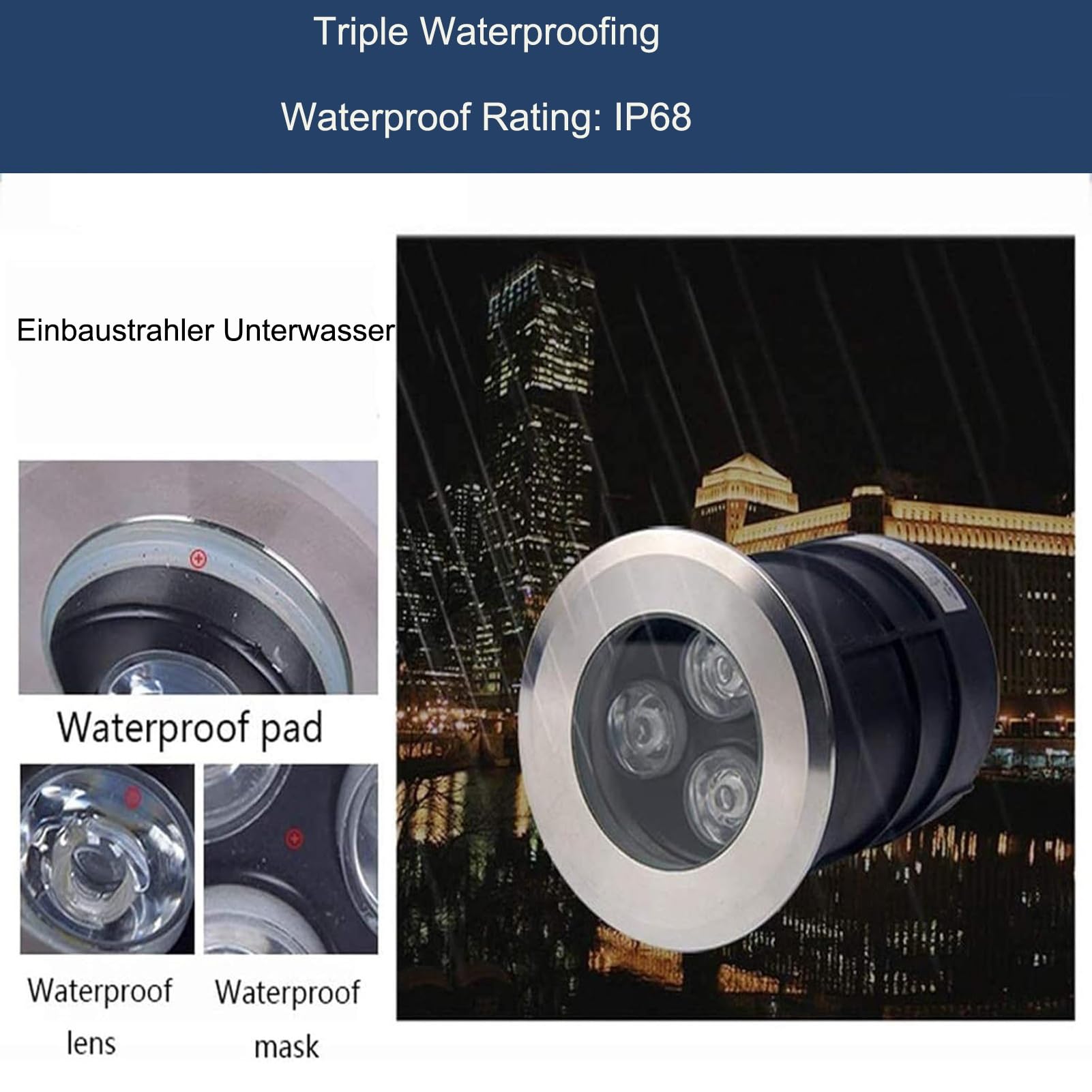 Foco LED, IP68 resistente al agua, luz empotrable bajo el agua y empotrada en el suelo, adecuado for uso en jardín y exteriores(Warm White,75mm(3W)-24V)