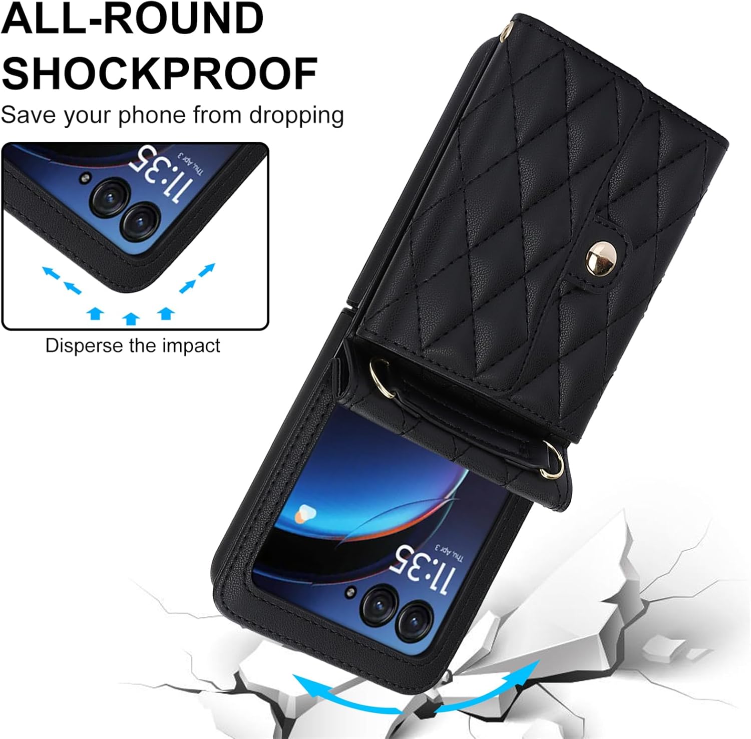 for Motorola Razr 2025 Wallet Case with Card Holder, PU Leather Crossbody Wallet Lanyard Shockproof Case for Motorola Razr 2025 (Black)