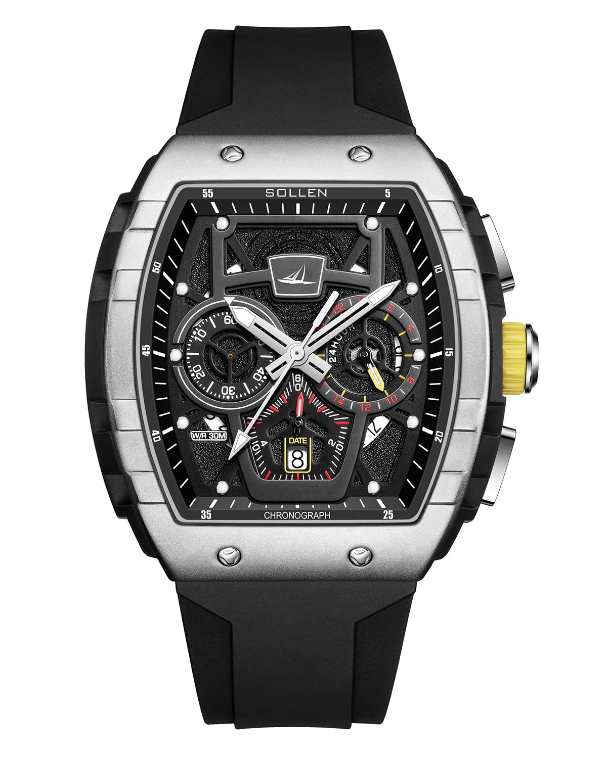 SOLLEN Mens Casual Tonneau Watch - Analog Chronograph Watches for Men with Japanese Quartz Movement, Luminous Function, Black | Tonneau, Tonneau, Casual (B0CJHR68RV) Amazon Price History, Amazon Price Tracker