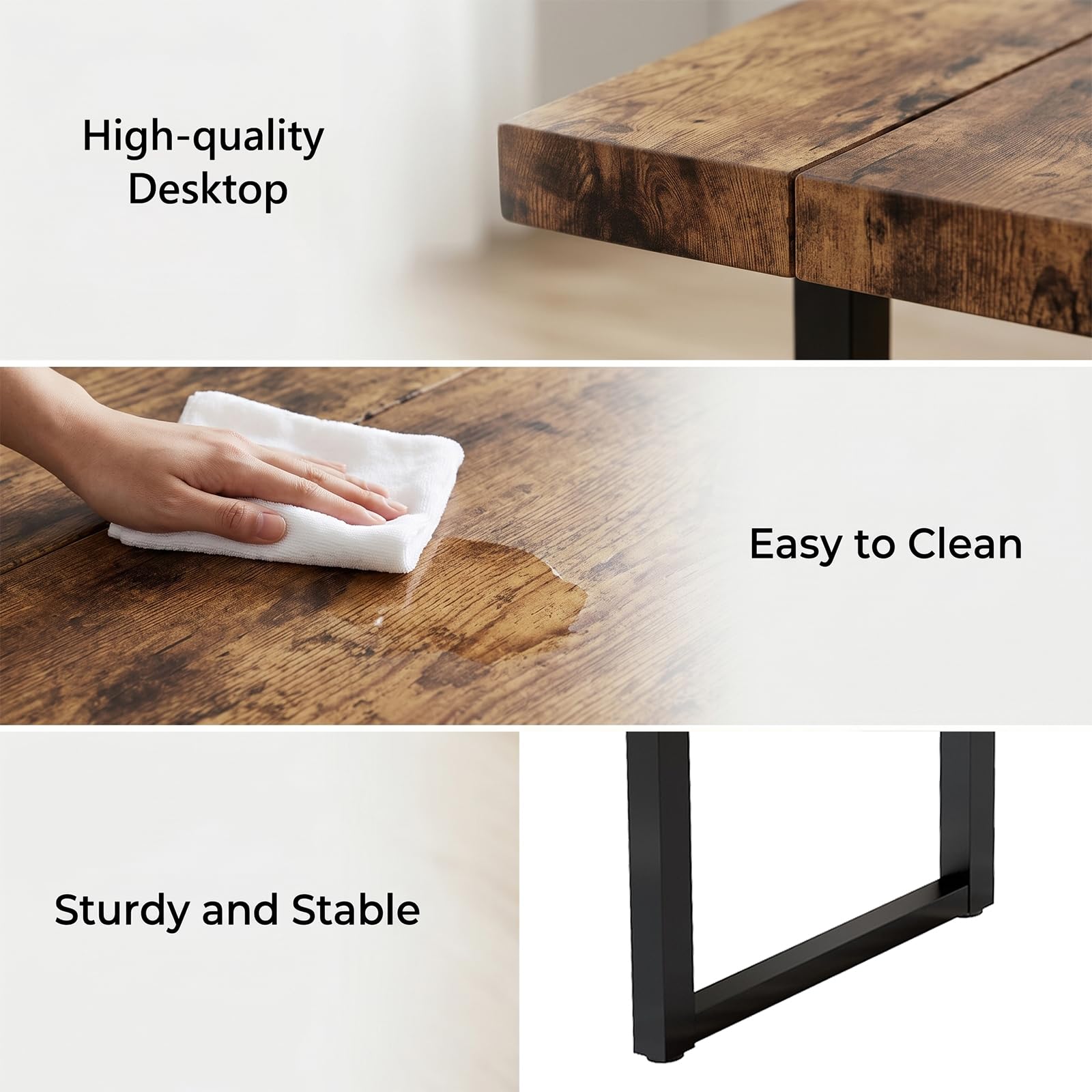 JIEXI Set tavolo da pranzo con 2 panche, tavolo da cucina rustico da 145 cm e panche per 4-6 persone, tavolo da pranzo in legno con robusta struttura in metallo