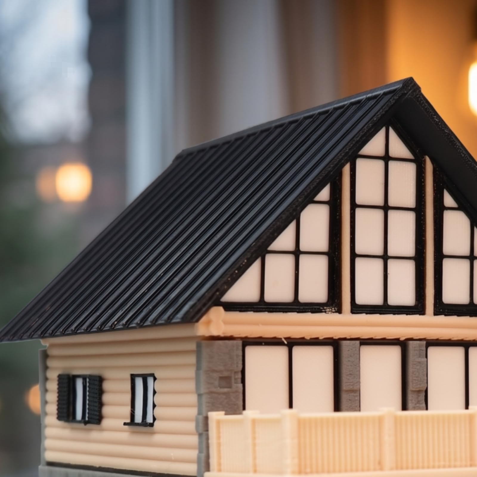 mit Balkon zweistöckig Miniatur Maßstab 1:64 Diorama-Haus für Sammler, Modelleisenbahn, Vitrinen-Display