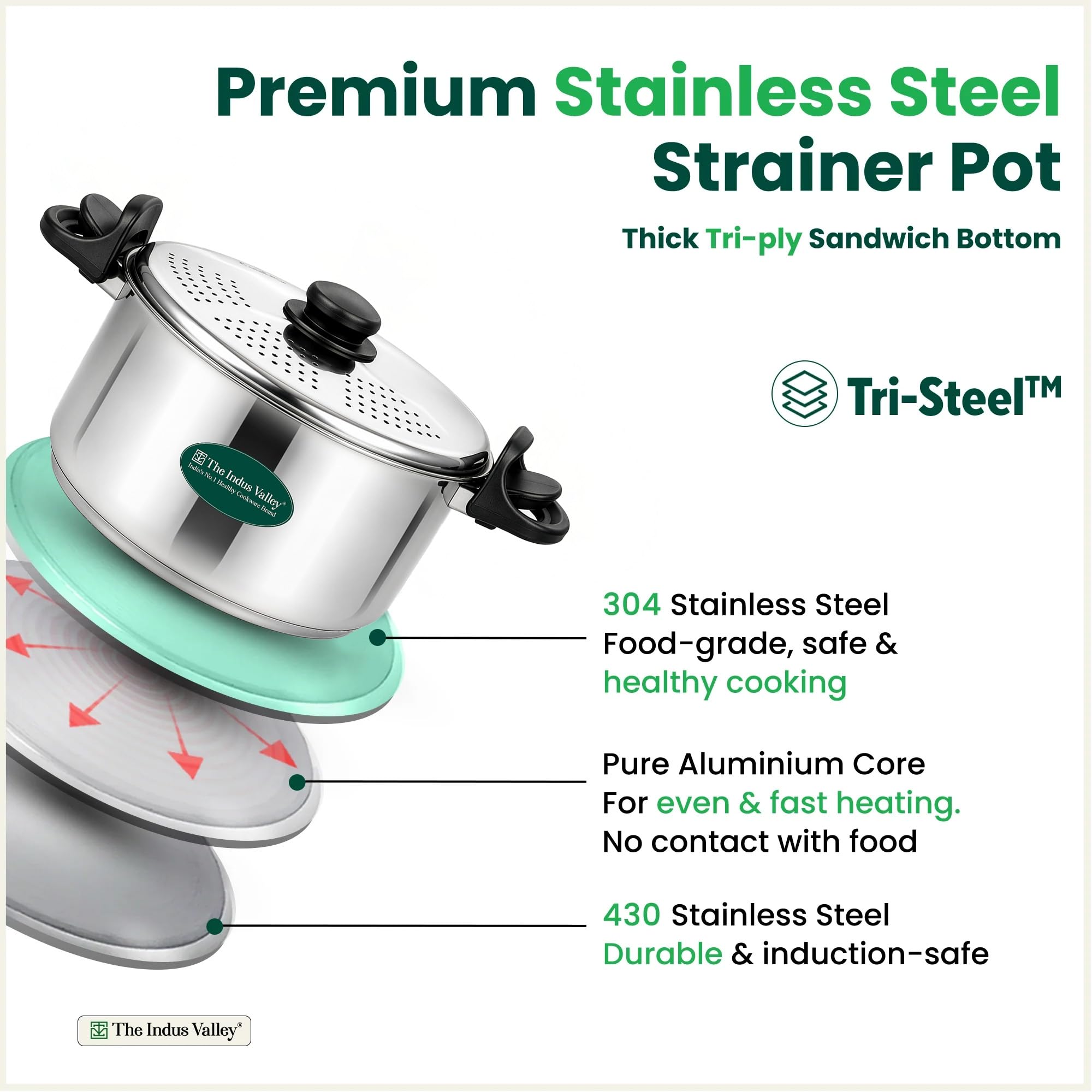 Indus Valley Stainless Steel Strainer Pot - 5L -2
