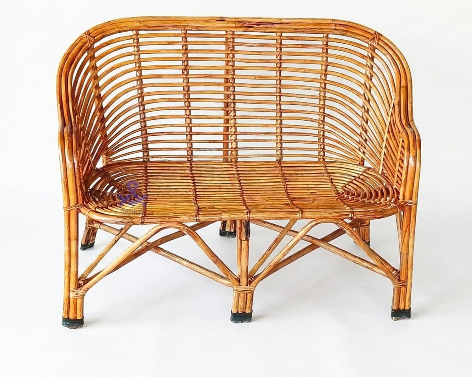 Handcrafted Rattan Cane Sofa, Natural Brown, Wicker Weave, Bohemian Style, Indoor Outdoor Seating-image-23