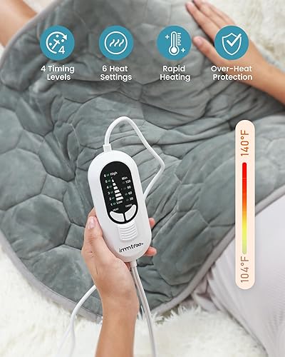Miniatura 6 de immtree - Almohadilla térmica con peso, manta pequeña con peso de 7 libras para adultos con 6 ajustes de calor, 4 ajustes de temporizador,
