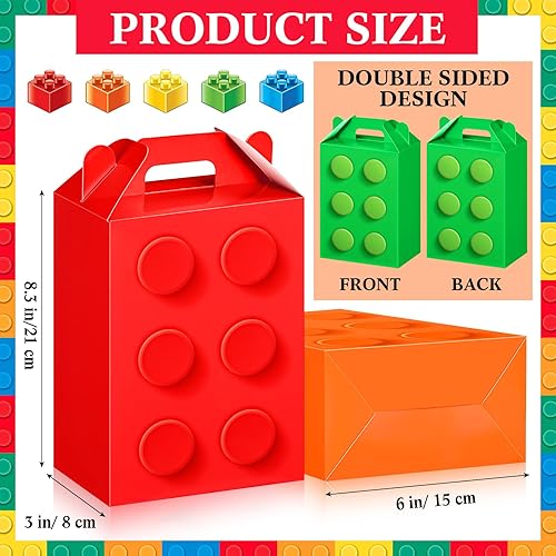 Miniatura 4 de Liliful 30 unidades de bloques de construcción, cajas de recuerdos de fiesta, colores de ladrillo de construcción, bolsas de regalo con asa, cajas