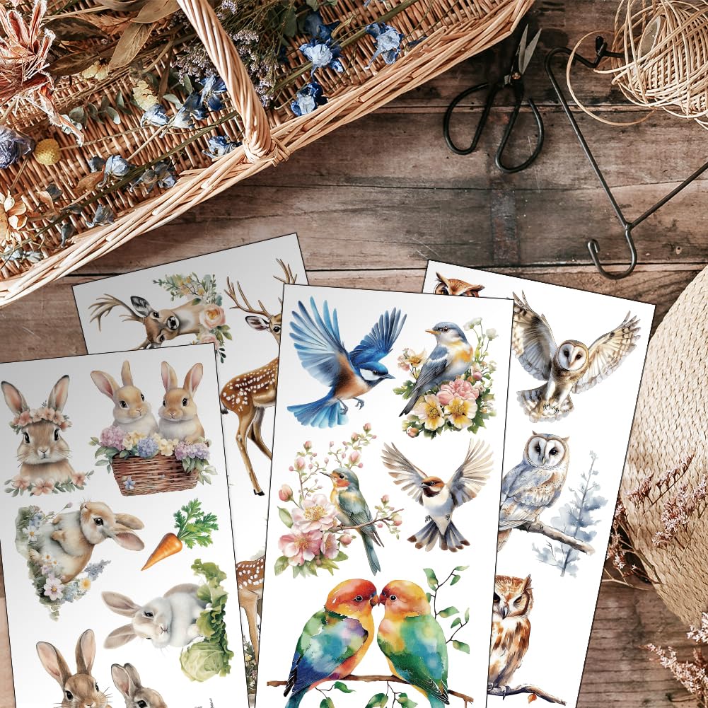 OLYCRAFT 4pcs/Set Animal Rub on Transfers for Furniture and Crafts 15x30cm Rabbit Deer Furniture Decals Owl Bird Parrot Transfer Stickers Rub on Decals for Wood Furniture Home Decoration - Image 4