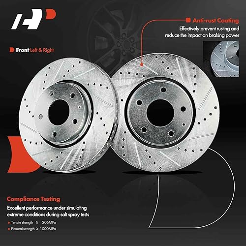 Miniatura 2 de A-Premium Rotores de freno de disco delanteros perforados y ranurados de 11.68 pulgadas (11.689 in) compatibles con modelos seleccionados de Mazda -