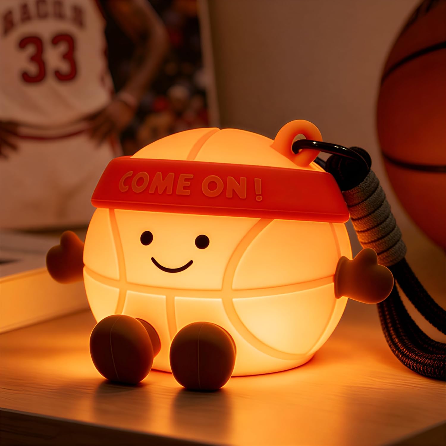Basketball Night Light for Kids with Clip, USB Rechargeable with Tap