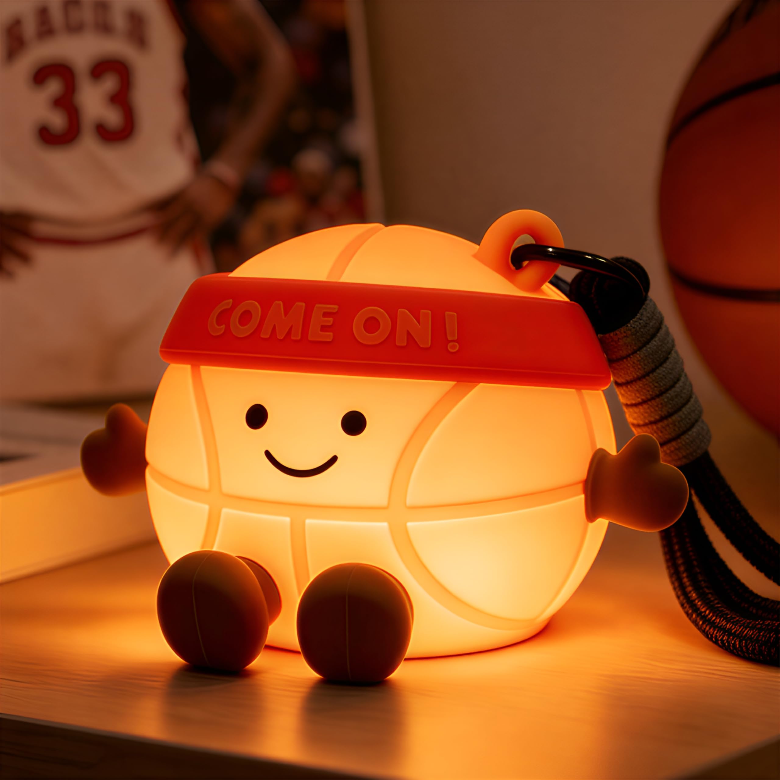 Gemmac Basketball Night Light Keychain, Rechargeable Cute Lamp Basketball Gifts for Boys, 3 Level Dimmable Silicone Squishy Toddler Nightlight Basket Ball Accessories Kids Lamp Sport Fans Home Decor