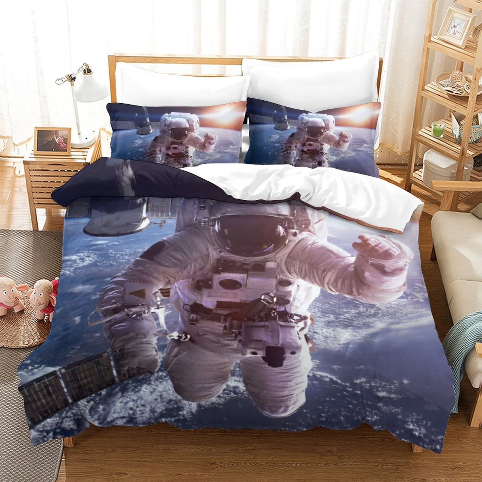Housse de couette imprimée 3D Space cosmonaute parure 3 pièces 200x200cm