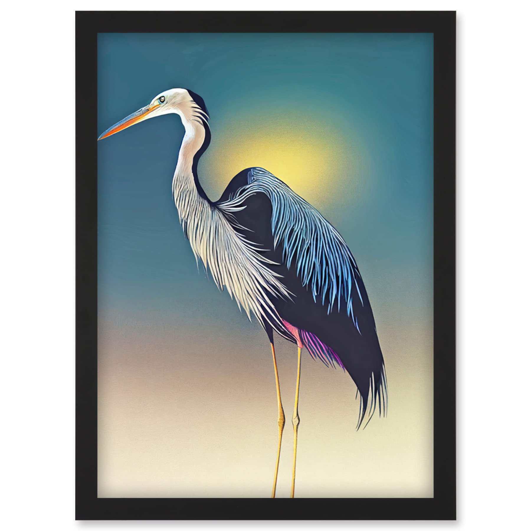 Doppelganger33 LTD Heron Sunrise Bird Illustration Artwork Framed Wall Art Print A4