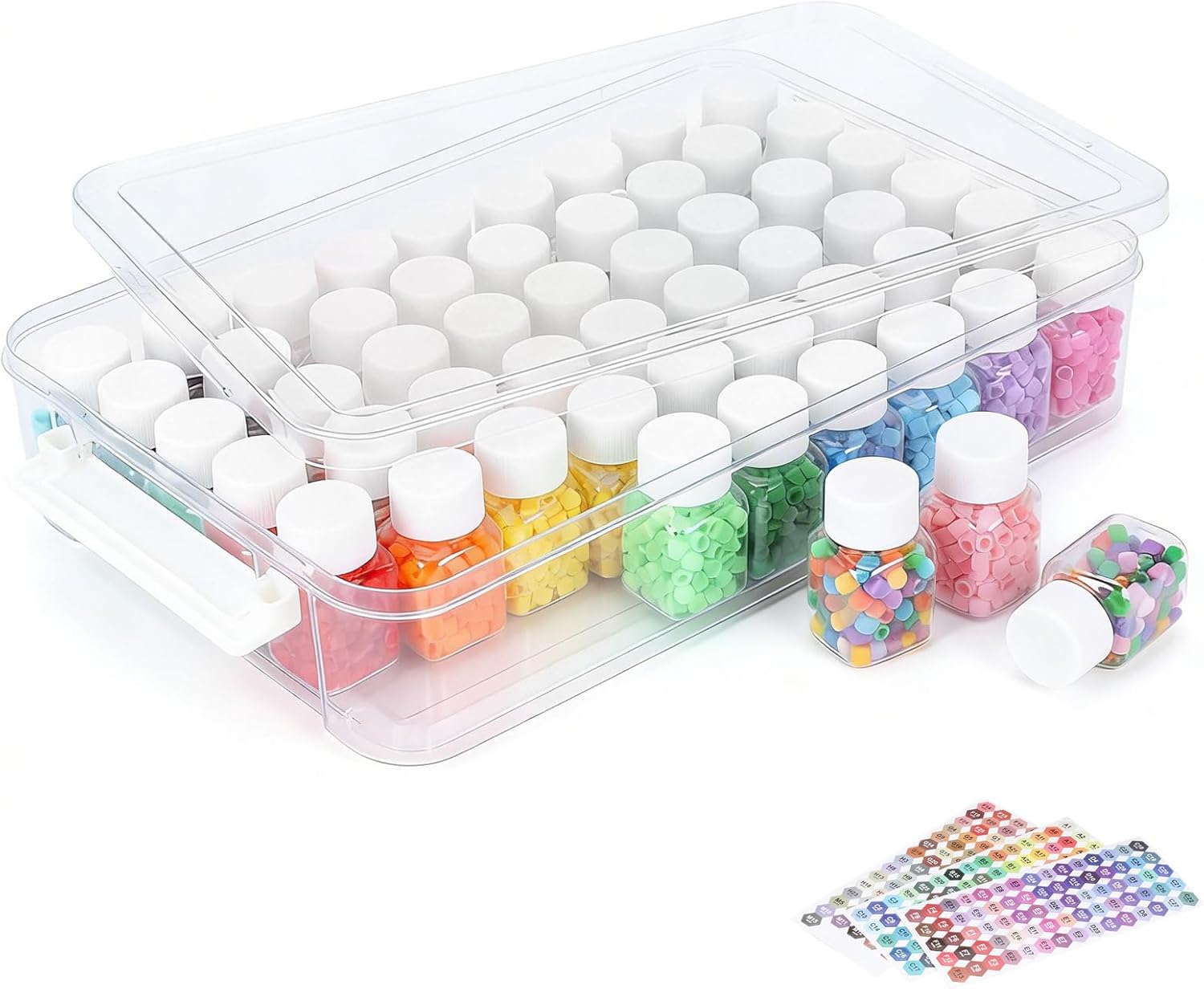 Bead Organizer Box with 54 Small Containers, 13.8" L x 9.3" W x 2.6" H Clear Plastic Bead Storage Box for Jewelry Making, Craft, Beads, DIY