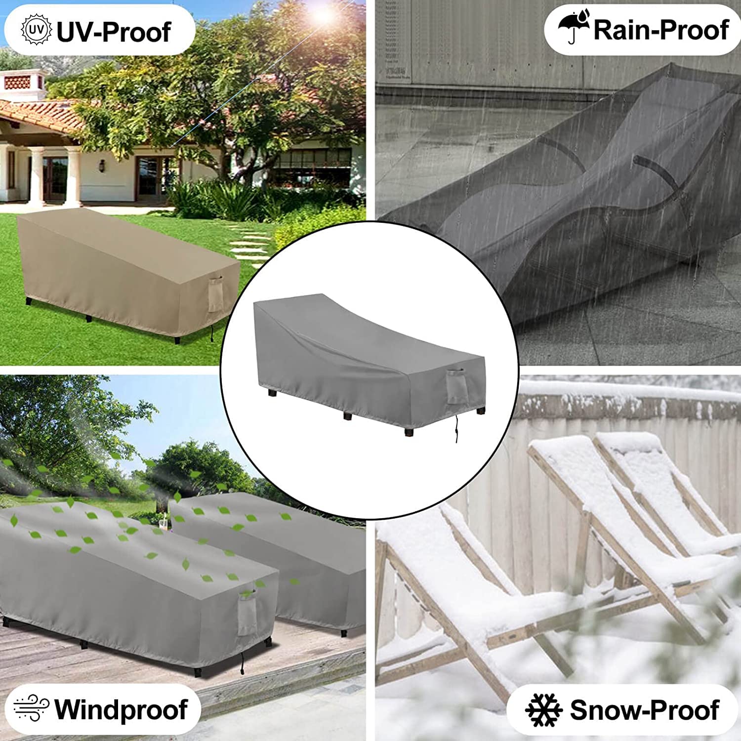 OutdoorLines- Funda Impermeable para tumbonas de Exterior, Resistente a los Rayos UV, Resistente a la Intemperie, para sofás de Exterior, 1 Paquete, 68 x 30 x 30 Pulgadas, Color Gris
