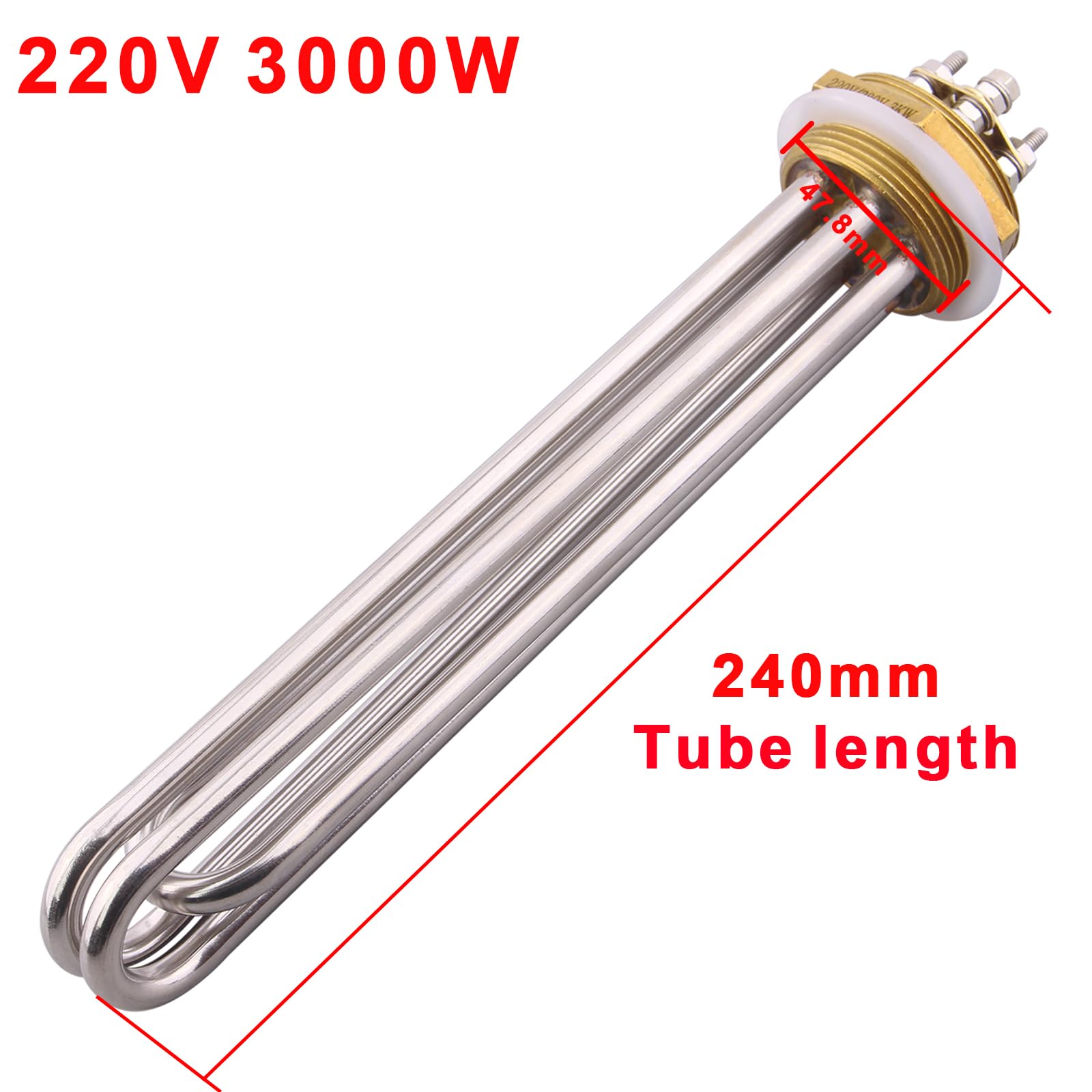 DERNORD 220V 3000W 1-1/2 Zoll 47.8MM DN40 Heizelement U-förmiger elektrischer Kochendwassererhitzer BSP Gewindekupferflansch