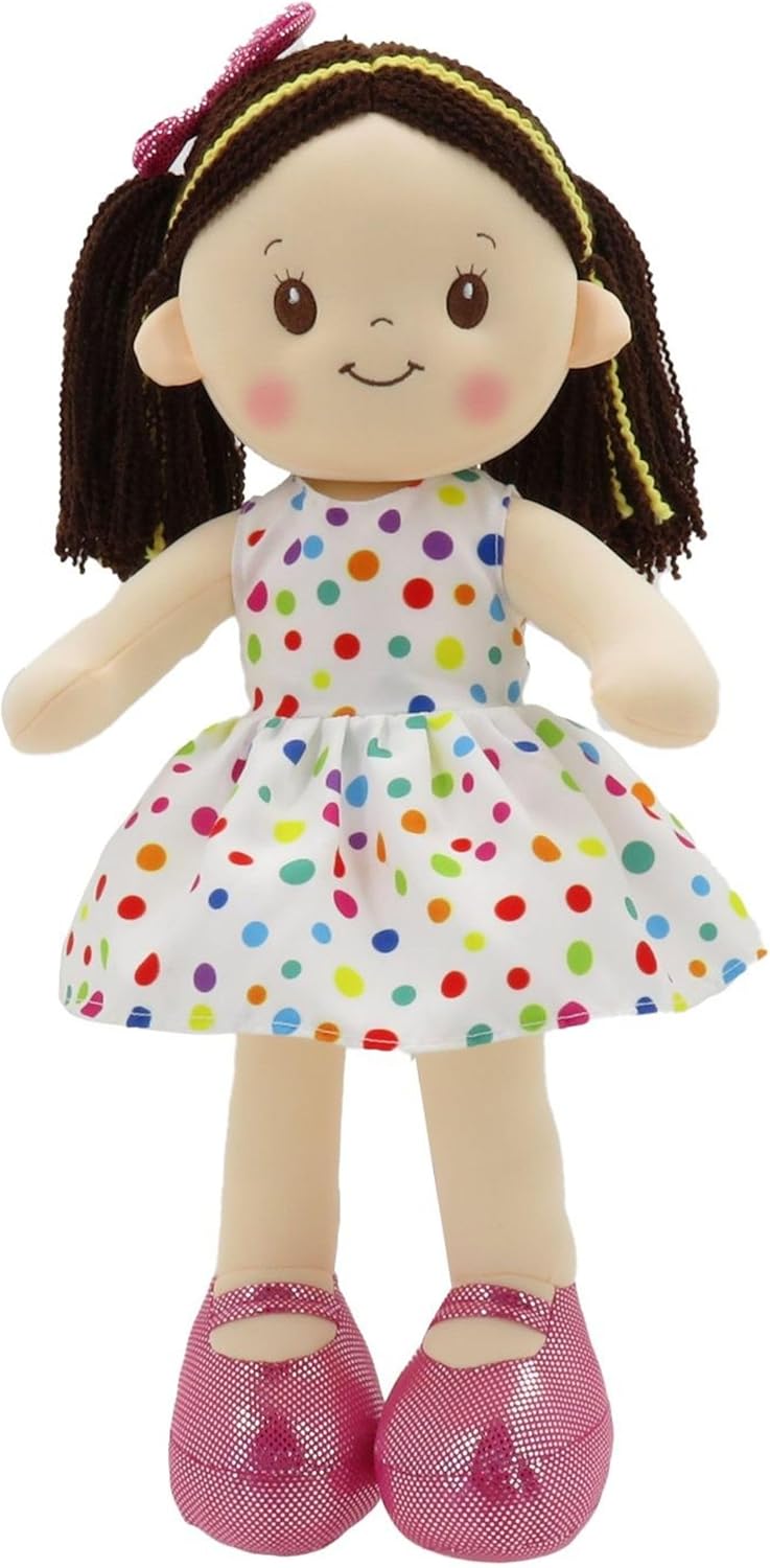 Linzy Toys 16 Inch Colorful Polka Dot Adalyn Soft Plush Rag Doll for Girls – Stuffed Sleeping Cuddle Buddy for Toddlers, Infants, Babies – Cute Hug Doll, Muneca de Trapo para Niña, Toy Gift for Kids