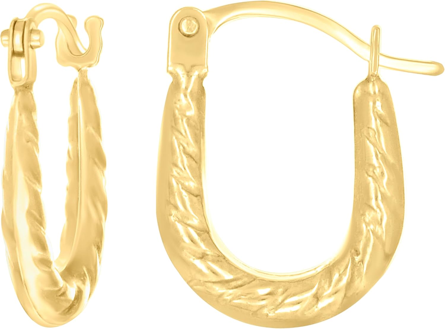 14kt Yellow Gold Womens Patterned U-Shaped Fashion Hoop Earrings
