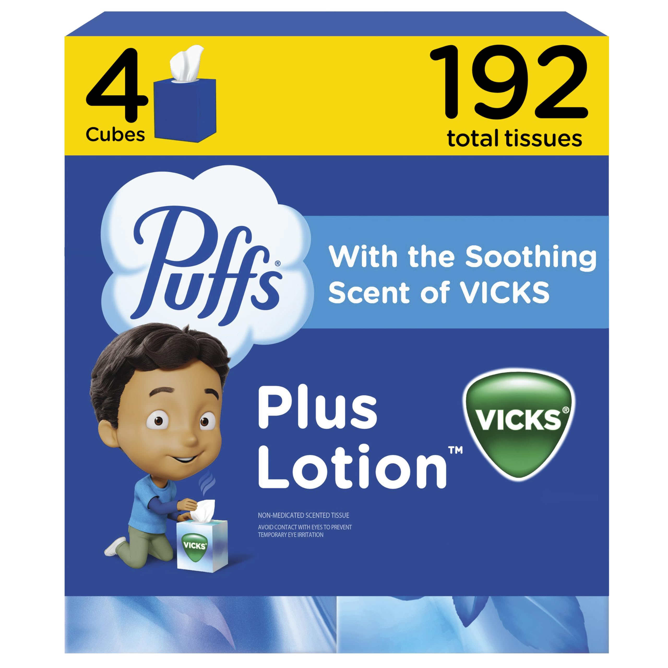 Puffs Plus Lotion with Vicks Facial Tissues 4 Cubes 48 Tissues per Box 192 Tissues