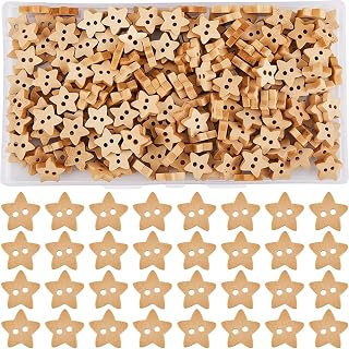 GORGECRAFT 1 Box 250Pcs Wooden Star Buttons 1/2" 2 Holes Sewing Scrapbooking Craft Embellishments Small Mini Pentagram Button Decoration for Crafting Knitting Clothes DIY Projects Wood Color