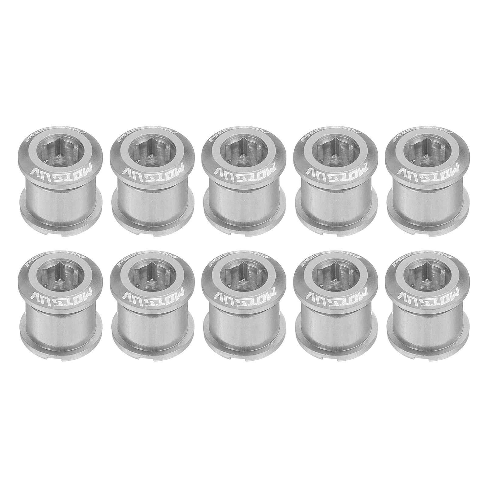 sourcing map 10pcs Double Chain Ring Bolts M8 Aluminum Alloy Bicycle Crankset Nuts Chainwheel Screw for Road Bike Mountain Bike, Silver