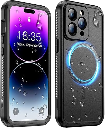 Temdan Funda magnética real 360 para iPhone 14 Pro Max compatible con MagSafe lente de cámara de vidrio integrada y protección de pantalla a prueba