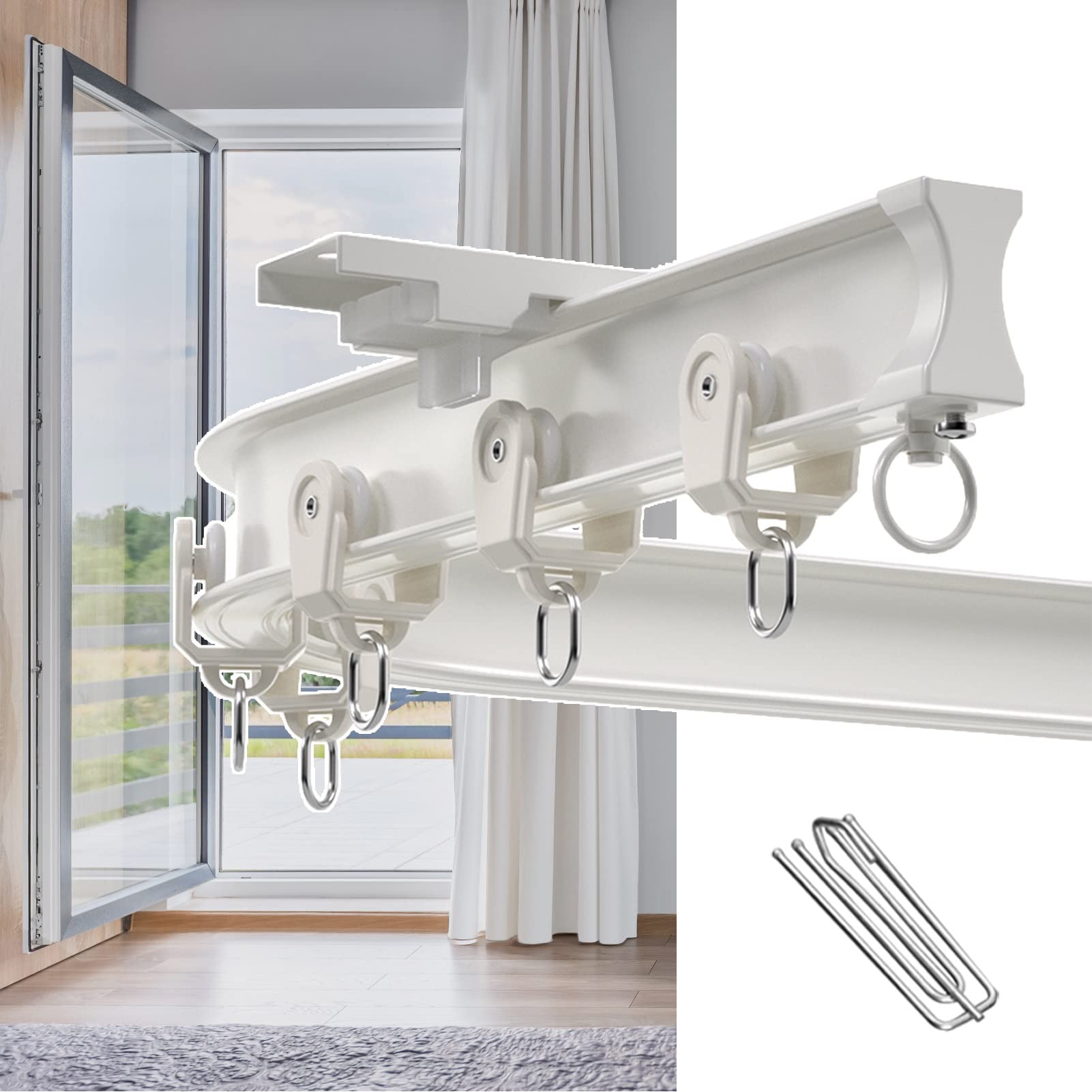 SFNIOKFG Curved Curtain Track System for Ceiling/Wall, Bendable White Curtain Rods Rail with Hooks, for Bedroom/Bay Windows/Entryway/Corner (Color : Ceiling Mount, Size : 400cm/13ft)