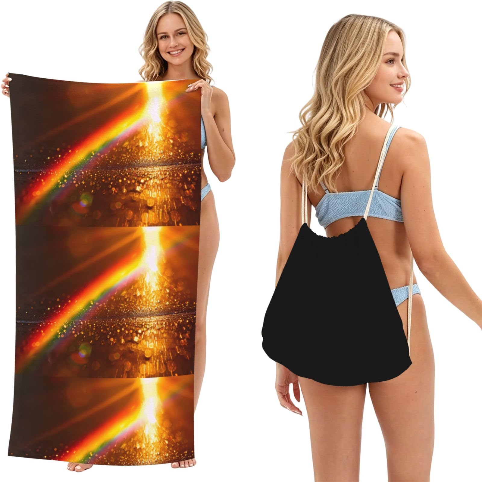 SKGOHLH Sunshine Rainbow 2in1 Packable Beach Towel Bag Women