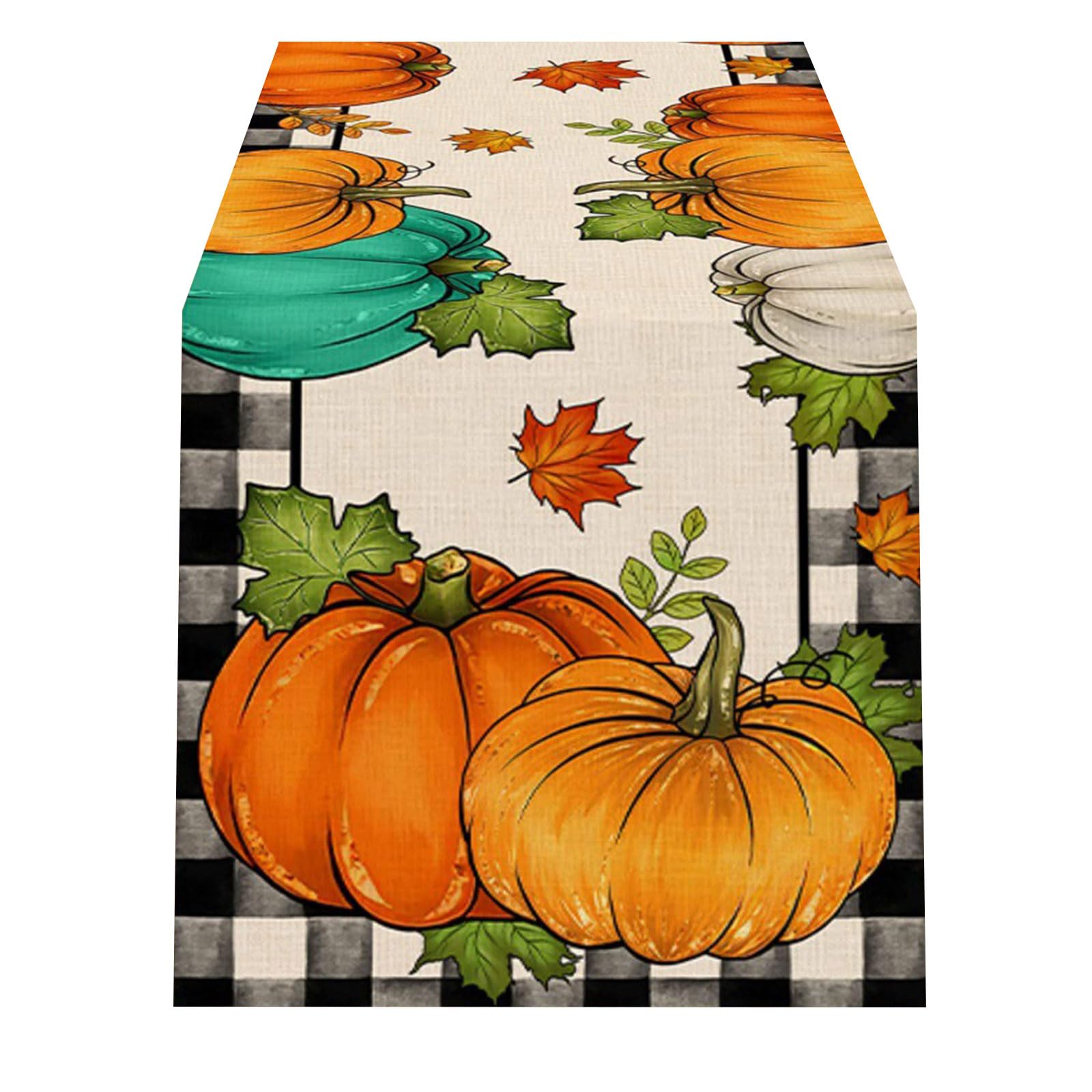 HZBB Table Runner Fall Thanksgiving Pumpkin Leavest Table Runners Cloth for Holiday Decoration Pumpkin Runner Festive Decorative
