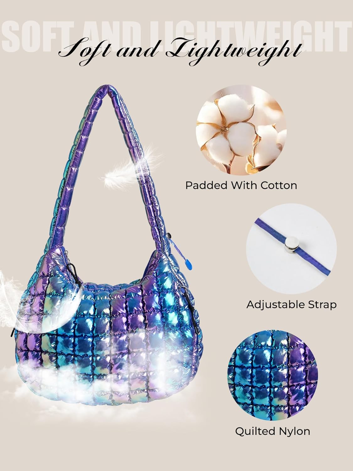 Puffer Quilted Tote Bag for Women Nylon Crossbody Bags Puffy Purse Hobo Large Shoulder Bag Trendy - Image 4