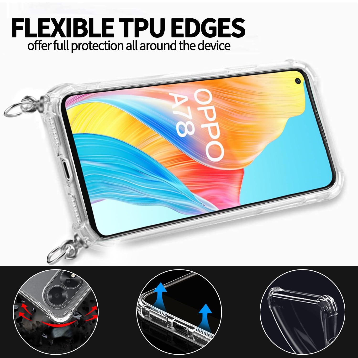 YAMCCCSE Custodia per Cellulare Girocollo per Oppo A78 5G Tracolla - Collana/Necklace Cordoncino,Practical Stylish Trasparente Silicone TPU Flessibile Antiurto Protettivo Cover