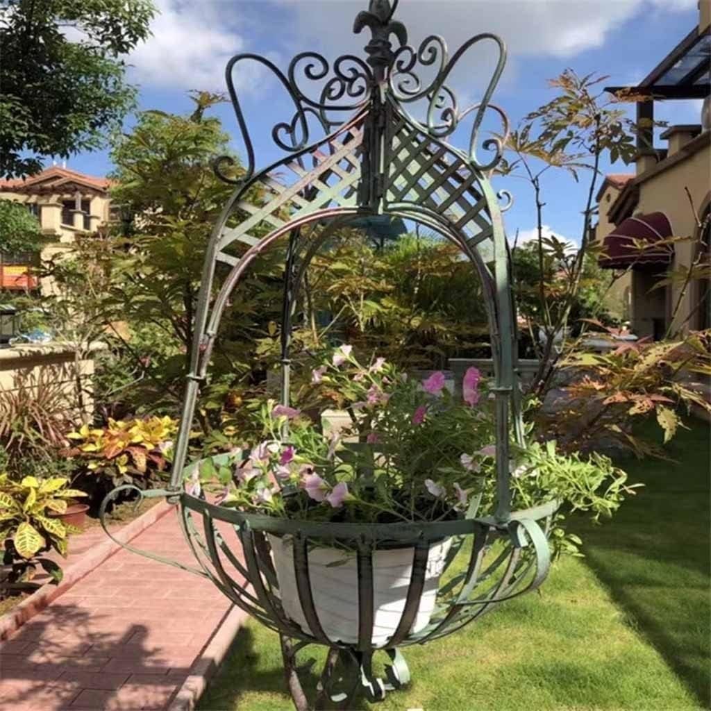 Panier de fleurs suspendu en fer forgé avec chaîne | Jardinière décorative intérieur/extérieur pour balcon, véranda et terrasse